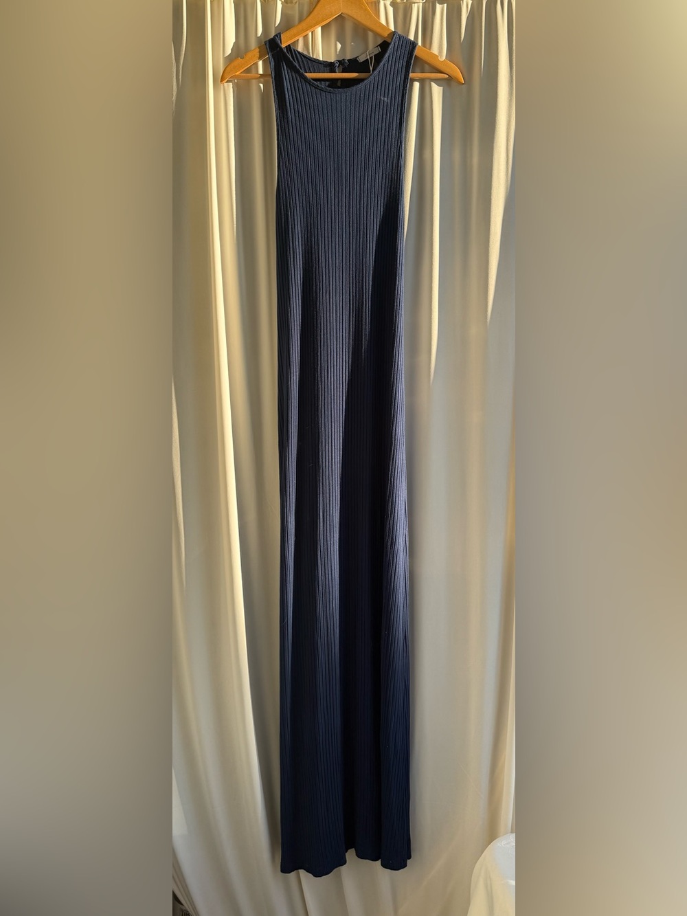 Soprano Navy Ribbed Maxi Dress XS Open Back